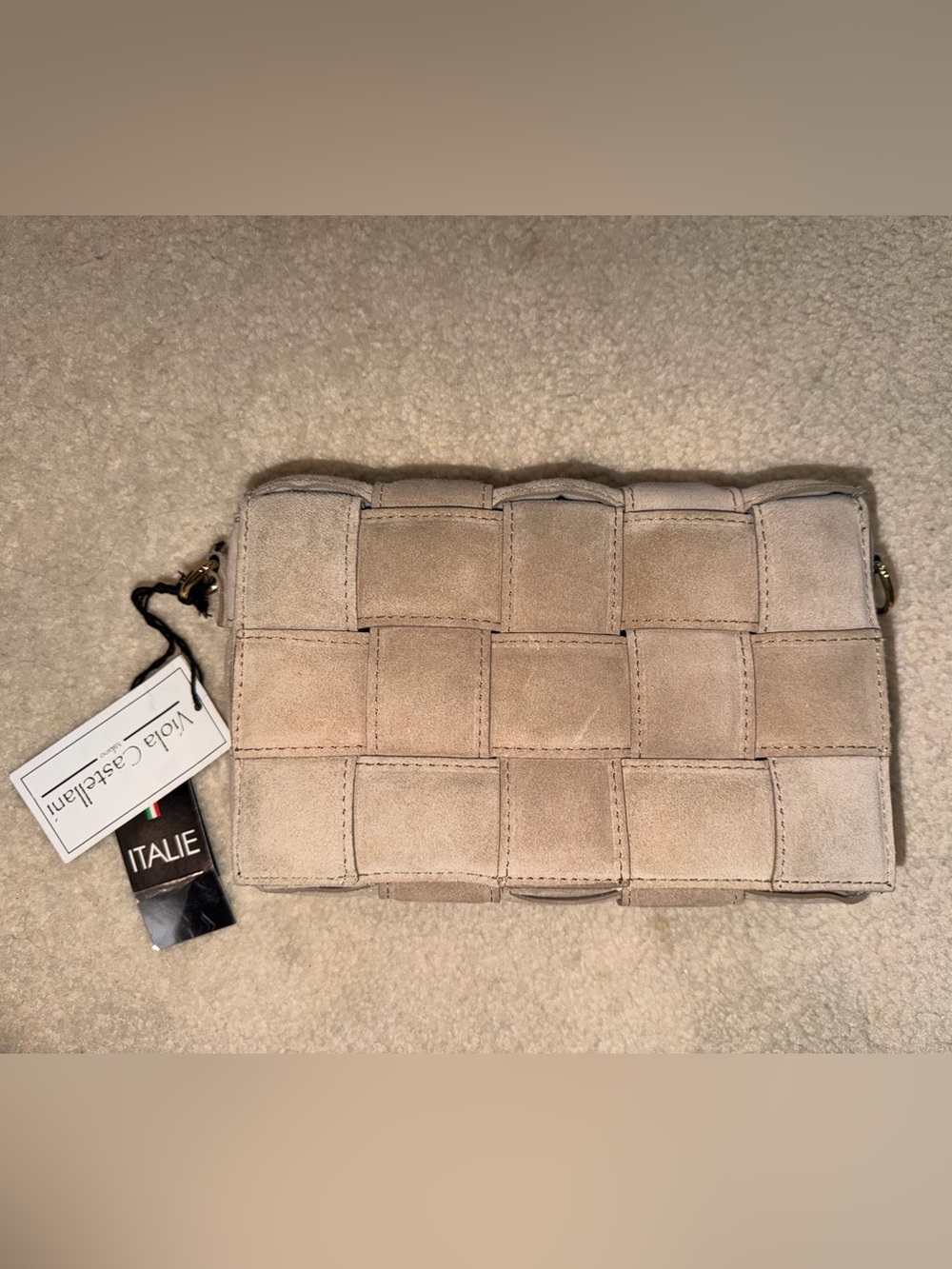 Viola Castellani Woven Suede Crossbody /Clutch handbag - Taupe